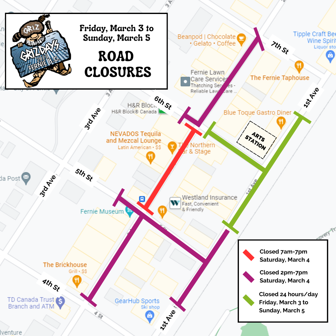 Road closures in downtown Fernie March 3rd – 5th for the 2023 Griz Days ...