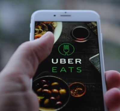 The Uber Eats app opening screen is seen on an iPhone on October 25, 2017. (Photo by Jaap Arriens/NurPhoto)
